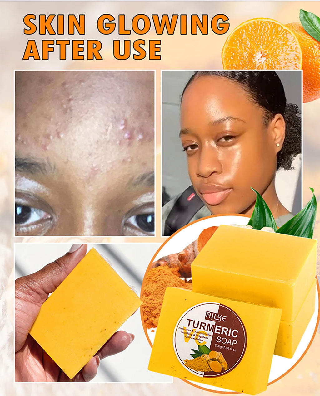 AILKE Natural Turmeric Soap Face Body Hand