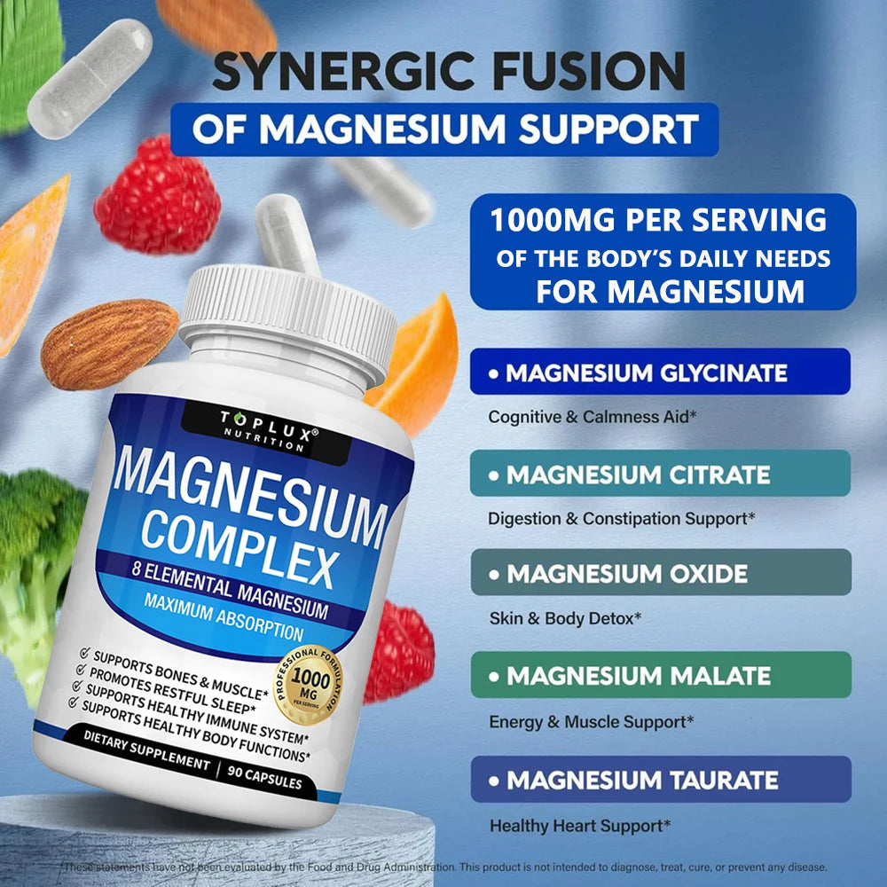 Magnesium Complex 1000mg 8 Elemental Magnesium Supplement with Glycinate Citrate Oxide