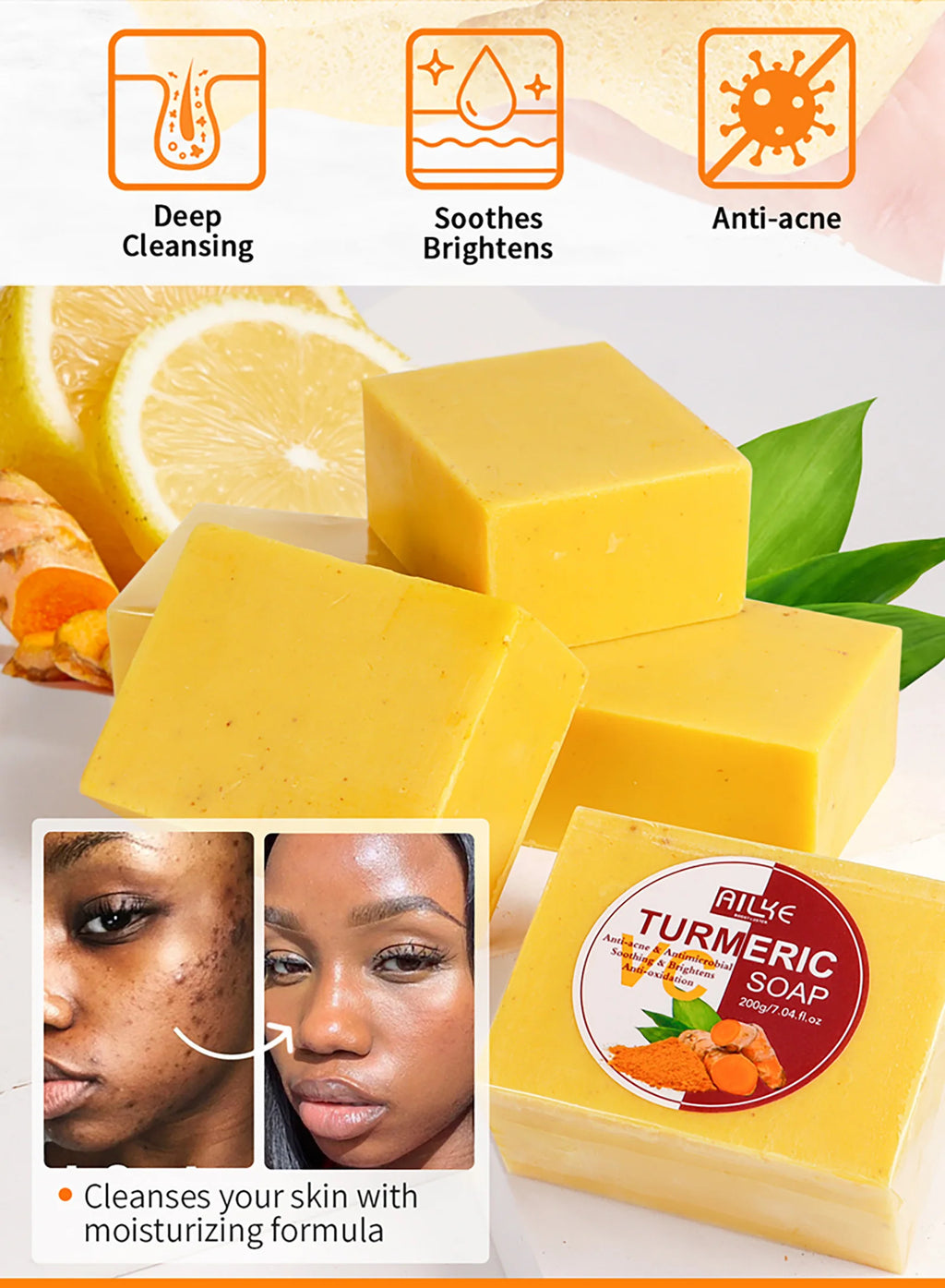 AILKE Natural Turmeric Soap Face Body Hand
