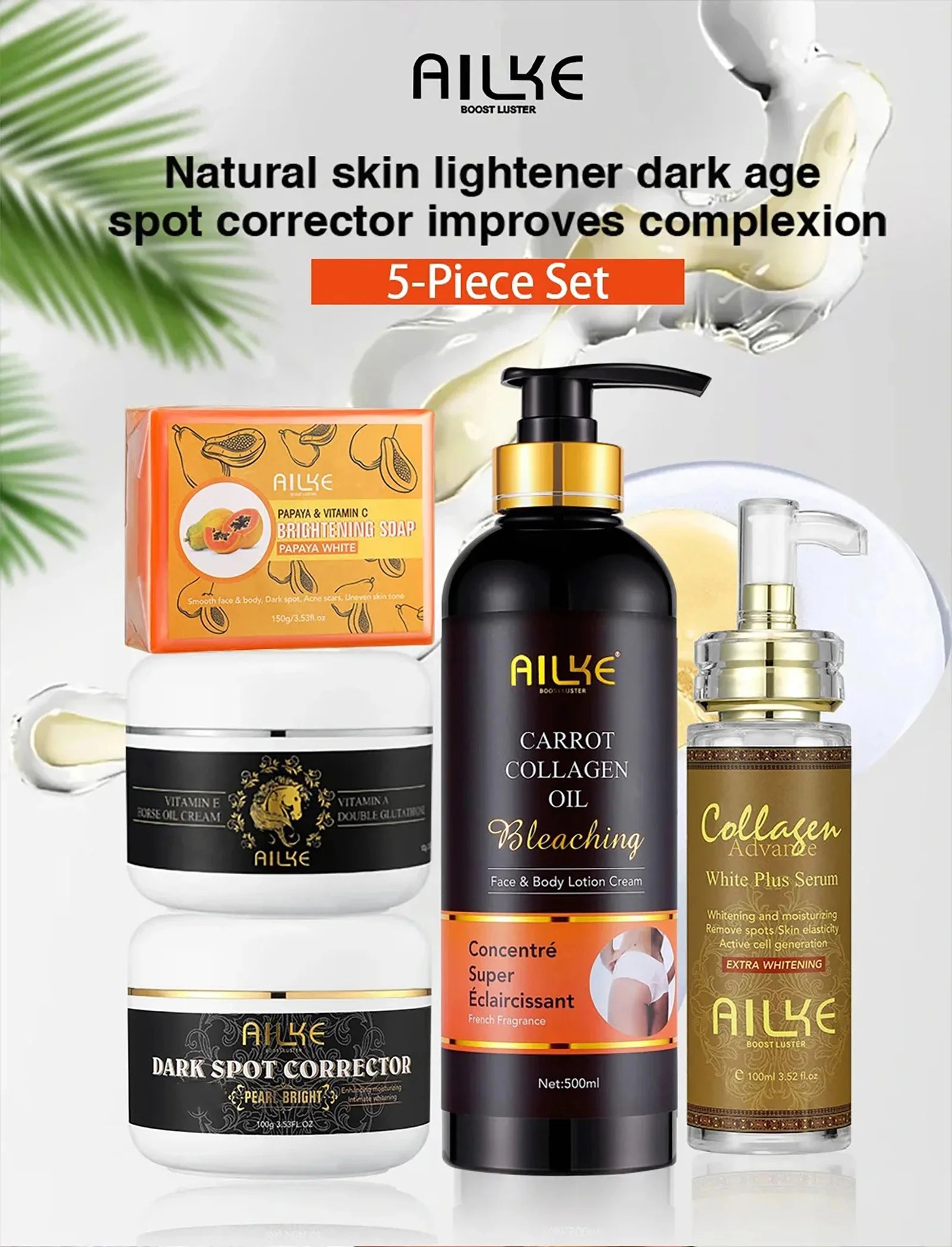 AILKE Collagen 5 in 1 Skin Care Kit, Restore Skin Elasticity, Smooth Skin, Brighten, Even Skin Tone, For Face And Body Use Set