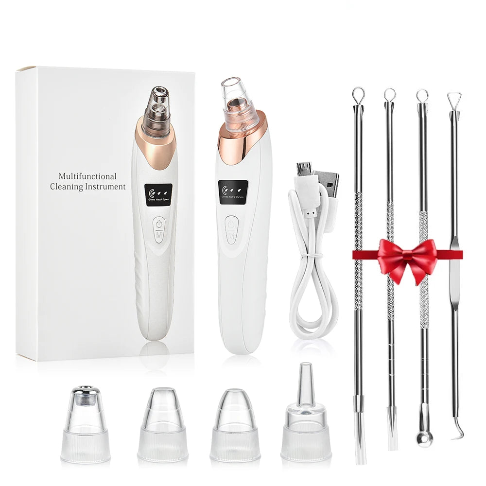 Electric Vacuum Blackhead Remover EMS Ultrasonic Skin Scrubber Spatula Pimple Acne Needle Tool Facial Pore Cleaner Skin Care Set