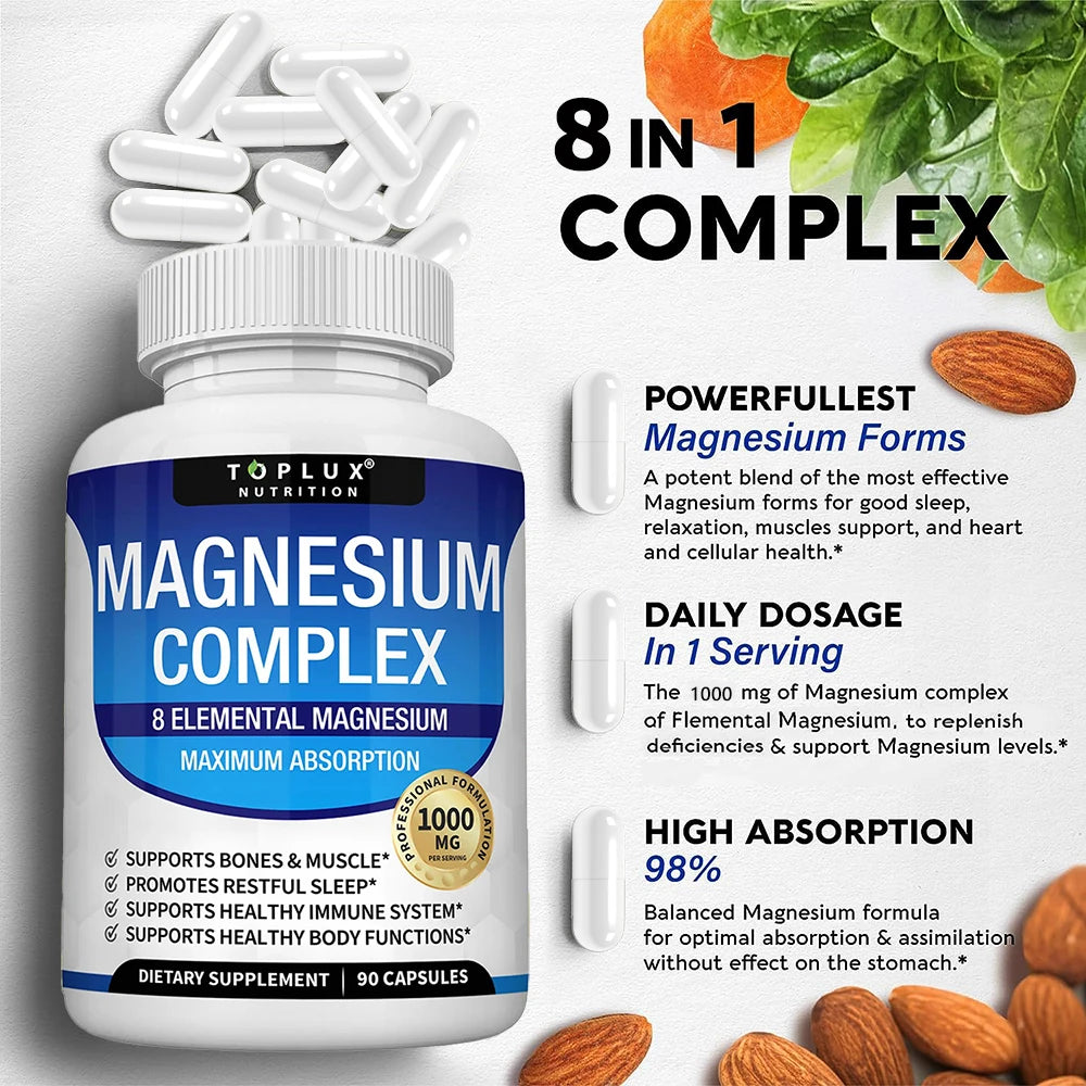 Magnesium Complex 1000mg 8 Elemental Magnesium Supplement with Glycinate Citrate Oxide