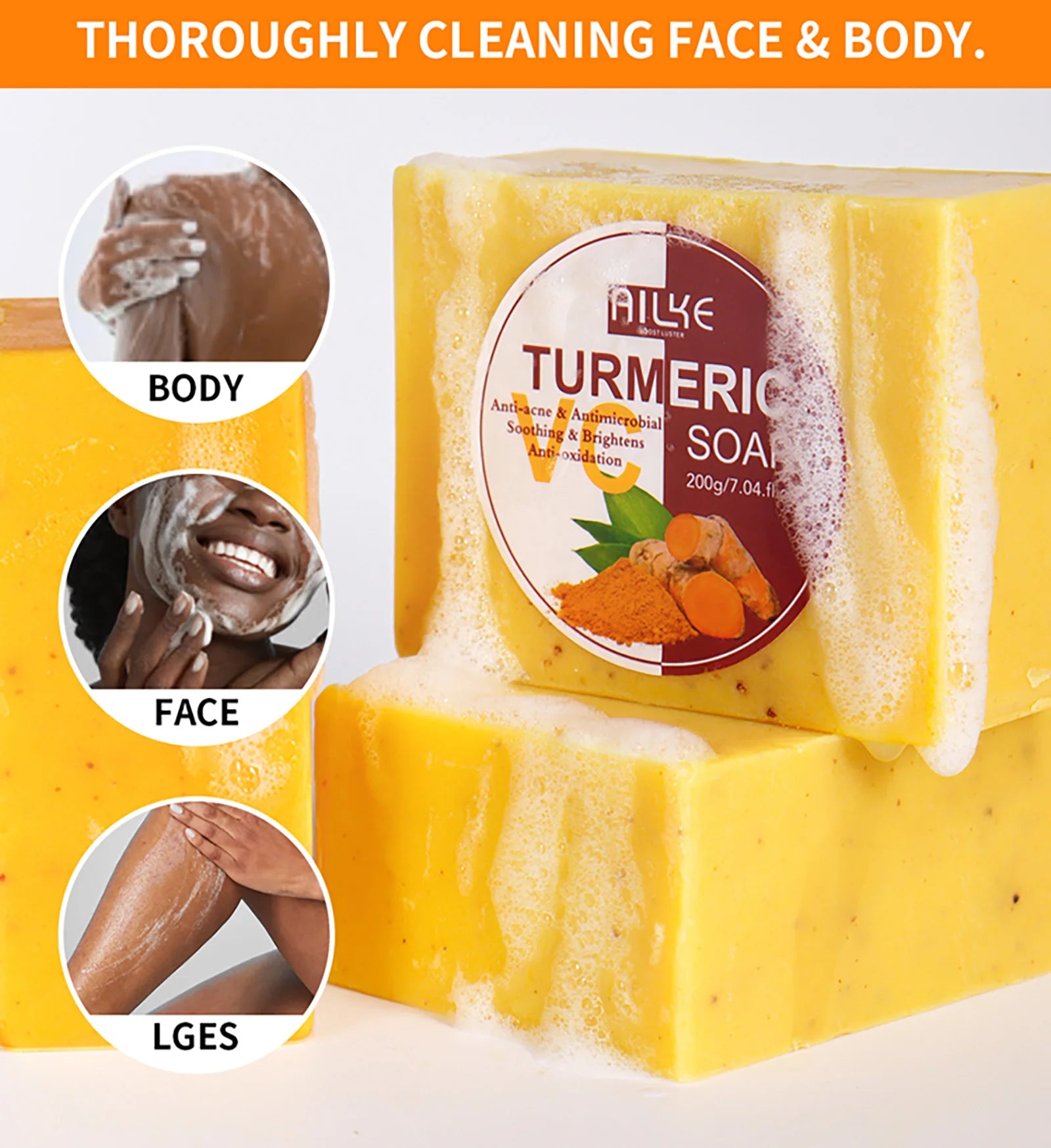 AILKE Natural Turmeric Soap Face Body Hand